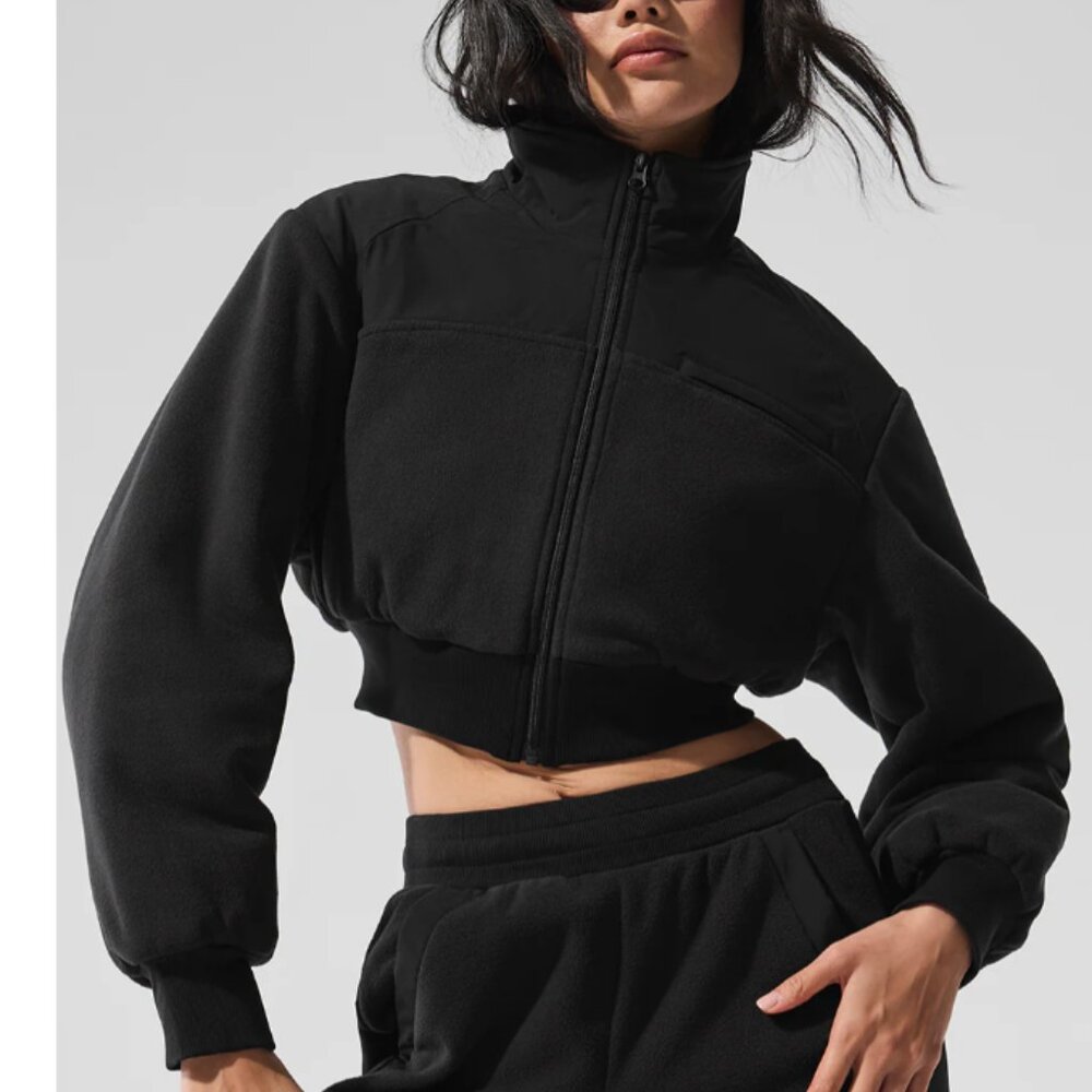 NWT ALO Yoga Polar Fleece Cropped Wintry Mix Jacket Black Size S